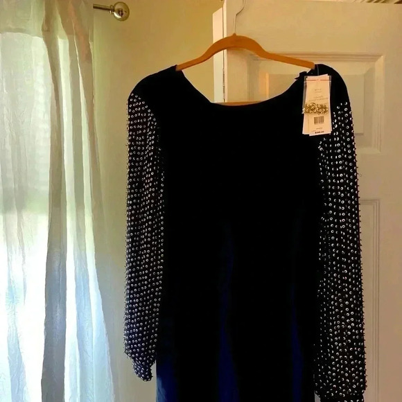 French Connection Sunspark gold sequin silk Navy Blue Dress size 6 - Picture 5 of 9